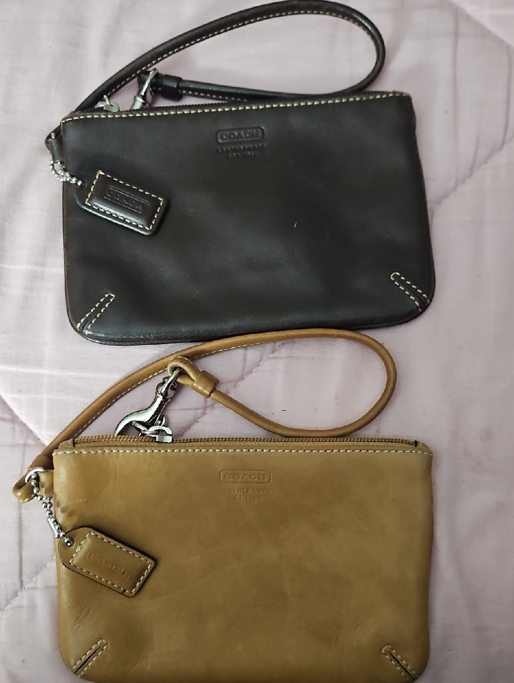 Coach Double Leather Wristlet Set - Dark Brown & Tan